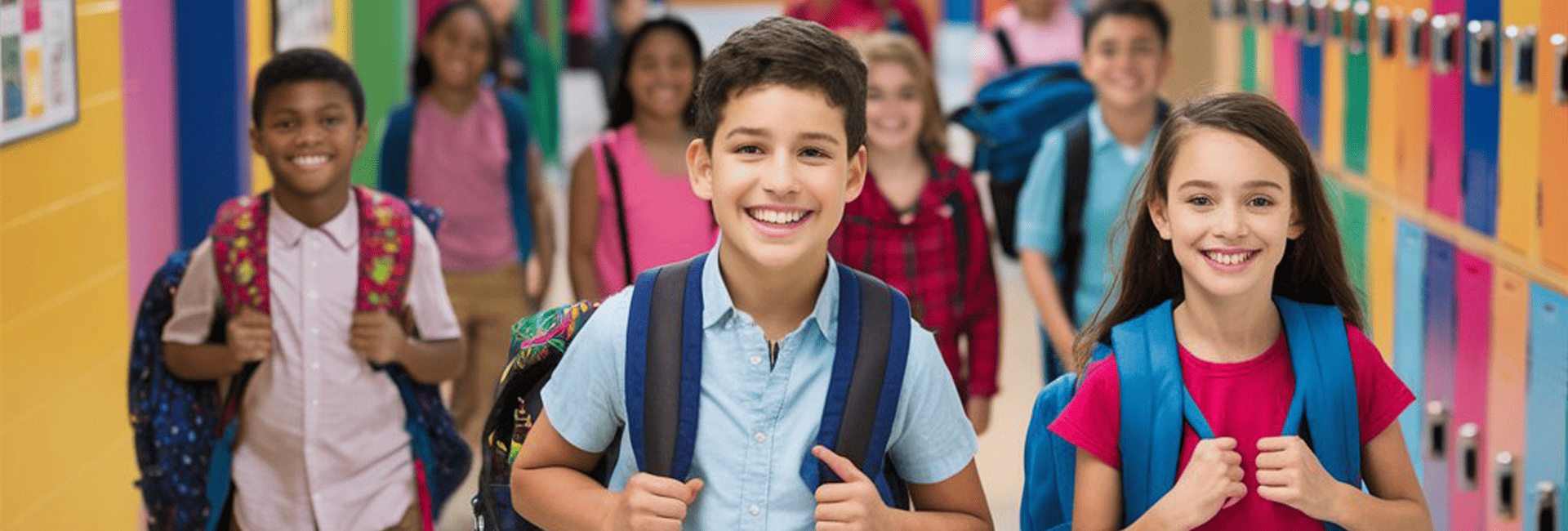 image avec des enfants dans un corridor d'école