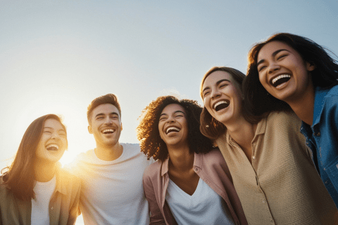 Un groupe de gens de différentes cultures heureux